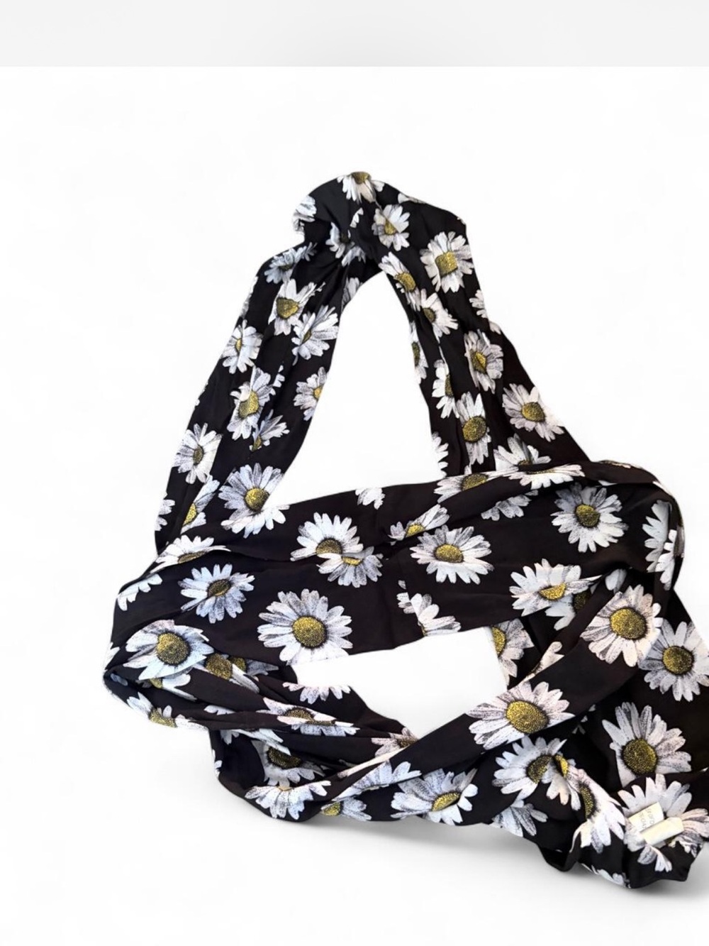 Black Daisy Print Infinity Scarf